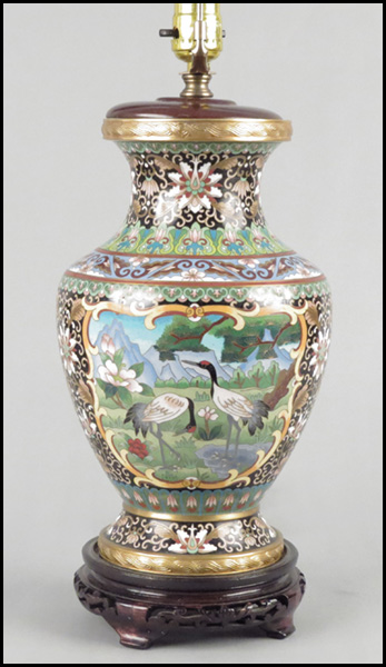 CLOISONNE VASE FITTED AS A LAMP.