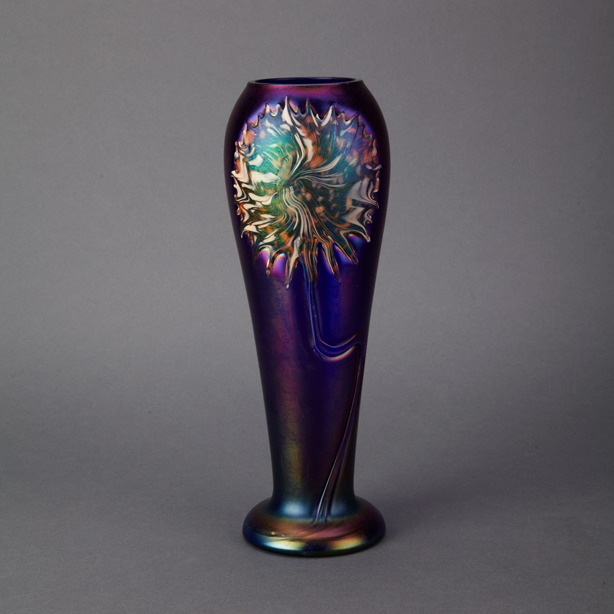 Bohemian Iridescent Blue Glass Vase