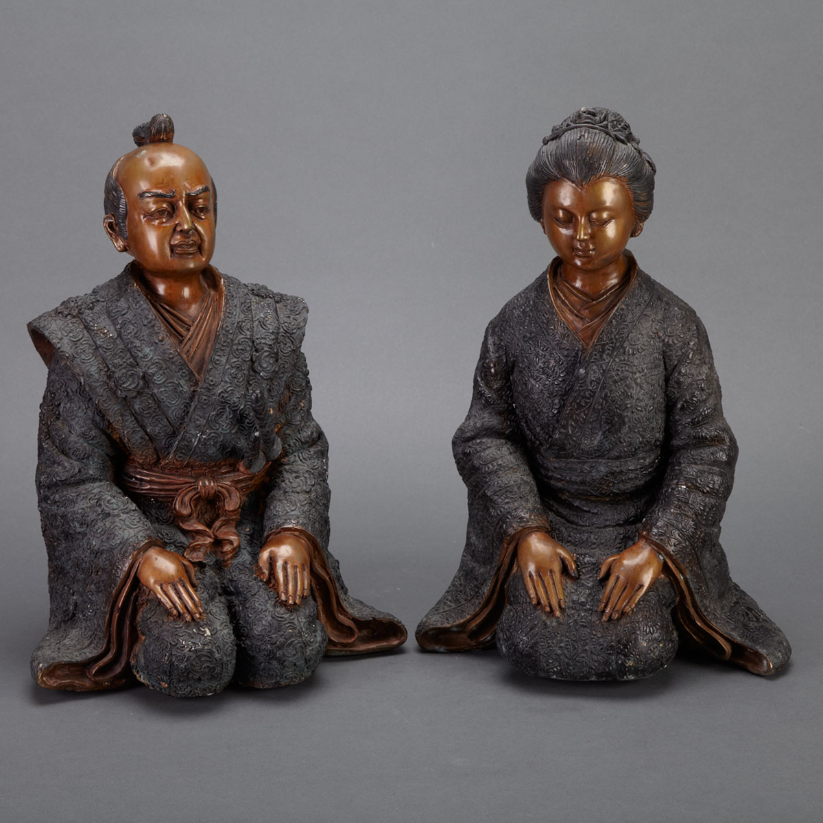 Pair of Japanese Bronze Figures of Kneeling