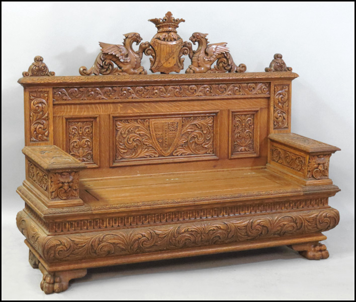 CONTINENTAL CARVED OAK HALL BENCH  178292