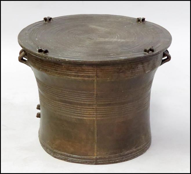 BRONZE CEREMONIAL DRUM. Height: