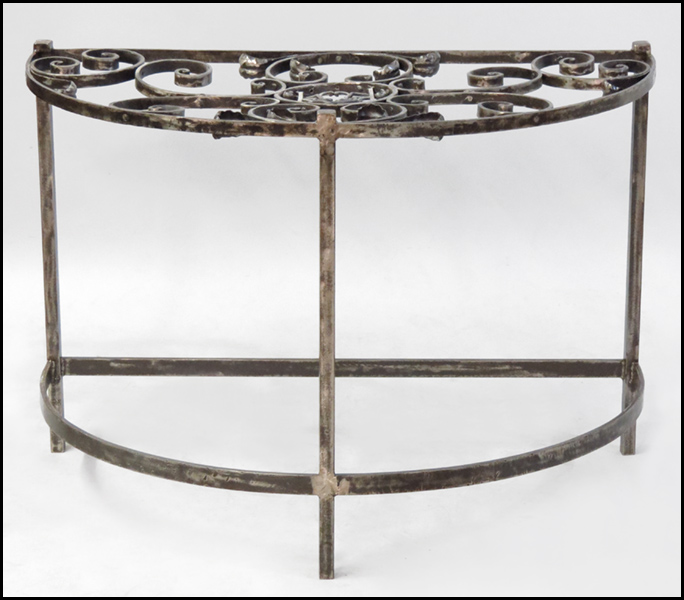 WROUGHT IRON DEMILUNE TABLE. H: