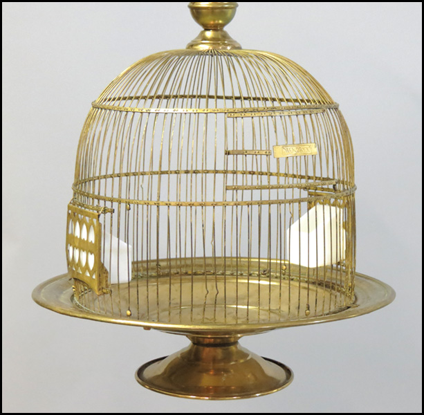 BRASS BIRD CAGE ON STAND. Height: