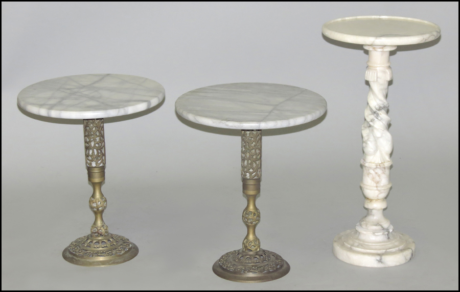 PAIR OF MARBLE TOP AND BRASS SIDE