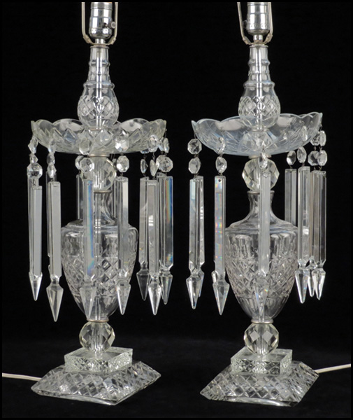 PAIR OF CUT GLASS TABLE LAMPS WITH