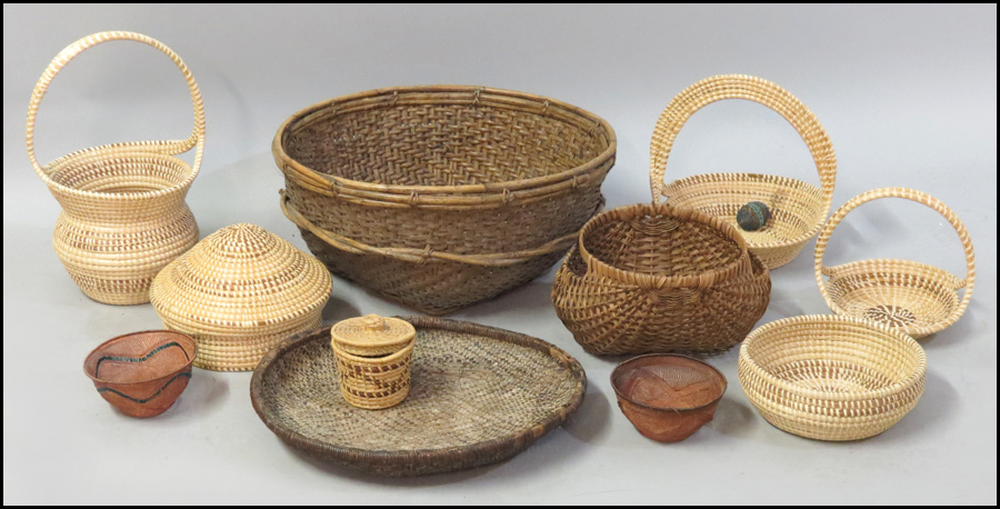 SIX AMERICAN SWEETGRASS BASKETS.