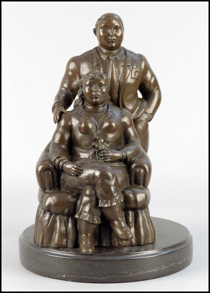 BRONZE FIGURAL GROUP. Signed ''Botero''