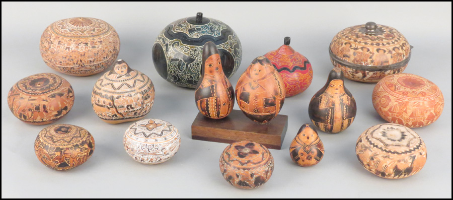 GROUP OF PERUVIAN CARVED GOURDS  17839e