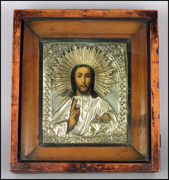 20TH CENTURY RUSSIAN ICON IN HAMMERED