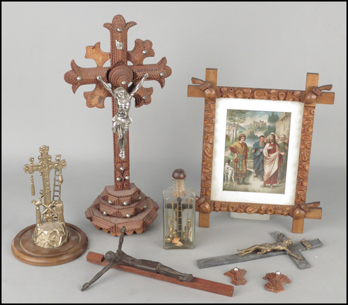 A COLLECTION OF FIVE CRUCIFIXES.