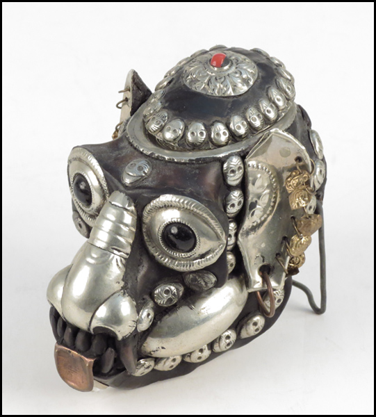 TIBETAN METAL SKULL CLAD HEAD  17841e