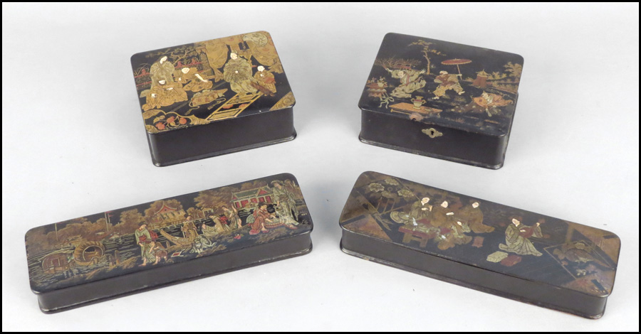 GROUP OF FOUR PAPIER MACHE LACQUERED