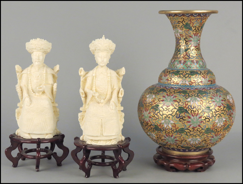 CLOISONNE VASE. Together with two