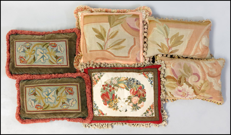 THREE AUBUSSON PILLOWS. Together