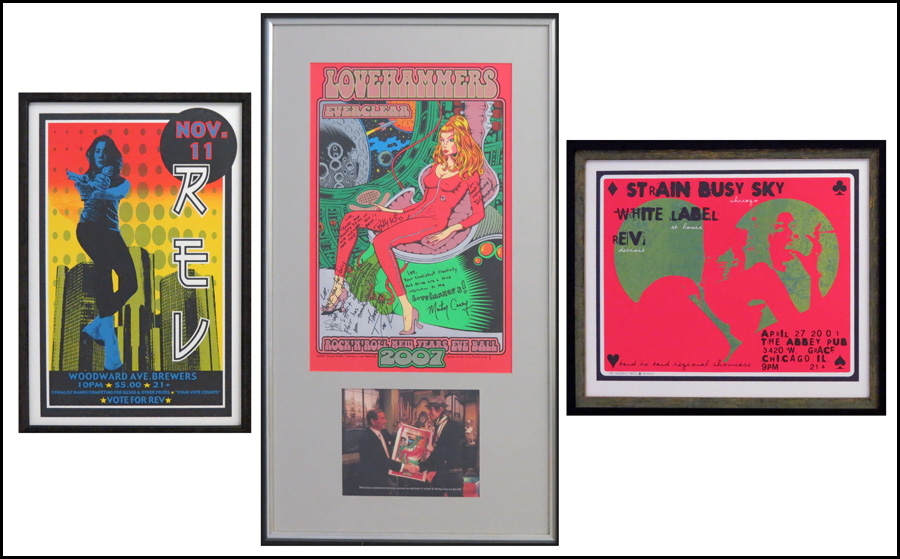 GROUP OF THREE FRAMED CONCERT POSTERS.