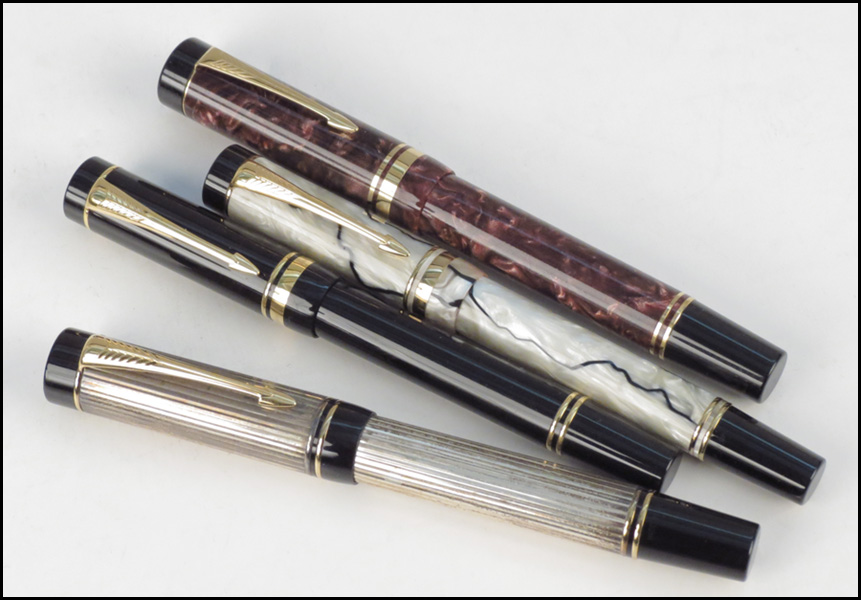 FOUR PARKER FOUNTAIN PENS. All