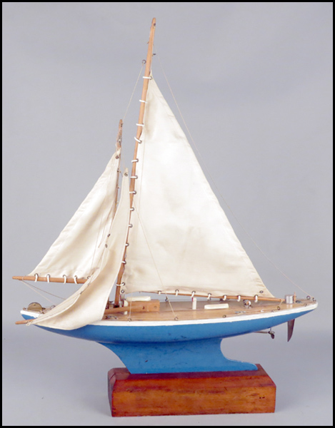 PAINTED WOOD AND METAL SHIP MODEL.