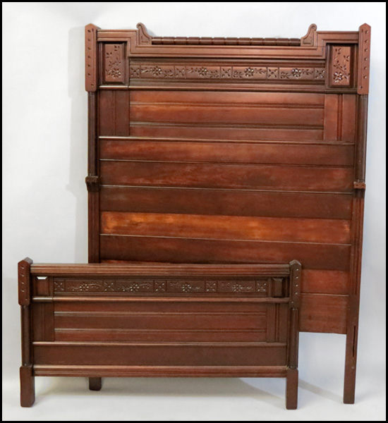 ENGLISH CARVED MAHOGANY BED. Comprised