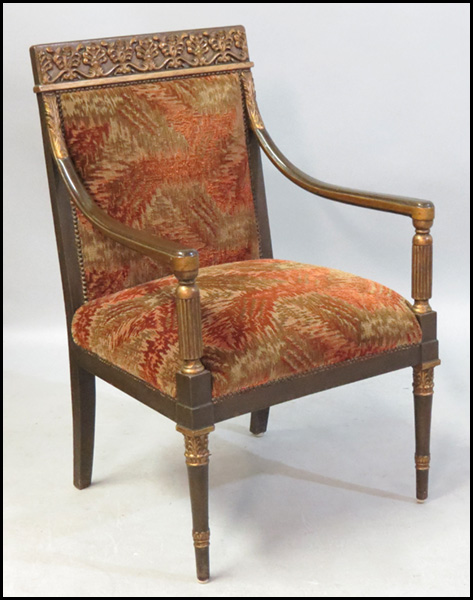 BAKER PARCEL GILT OPEN ARMCHAIR.