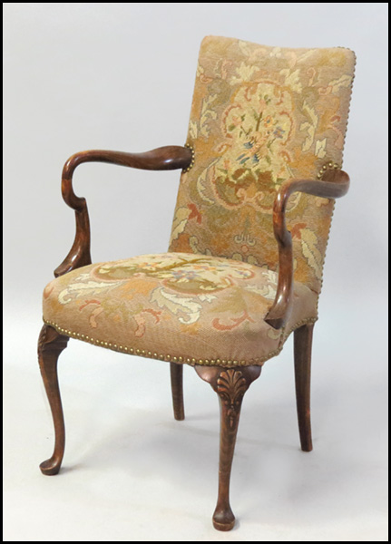 ENGLISH CARVED MAHOGANY OPEN ARMCHAIR  178655