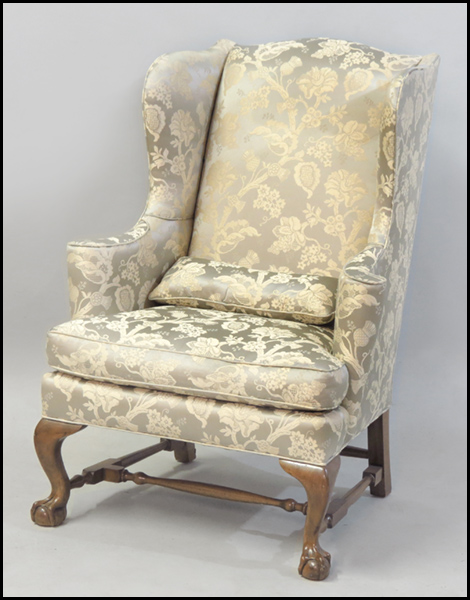 GEORGE III STYLE UPHOLSTERED ARMCHAIR.