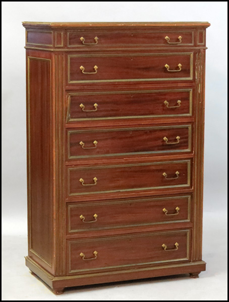 MAHOGANY AND BRONZE EIGHT DRAWER CHEST.