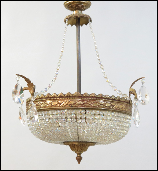 GILT BRONZE AND CRYSTAL HANGING