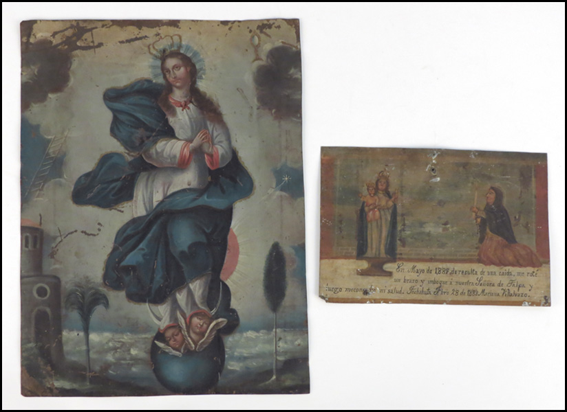 MEXICAN PAINTED TIN EX VOTO Together 1786c6