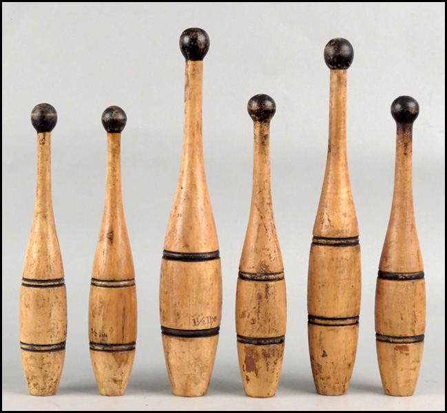 SIX TURNED WOOD INDIAN CLUBS Tallest  1786e2