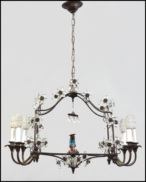 FRENCH BRONZE AND GLASS HANGING 17871a