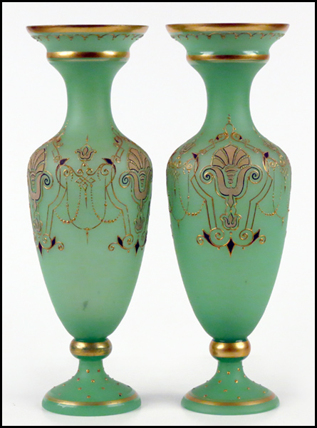 PAIR OF ENAMELED OPALINE GLASS