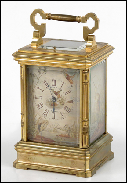 FRENCH GILT BRONZE CARRIAGE CLOCK.