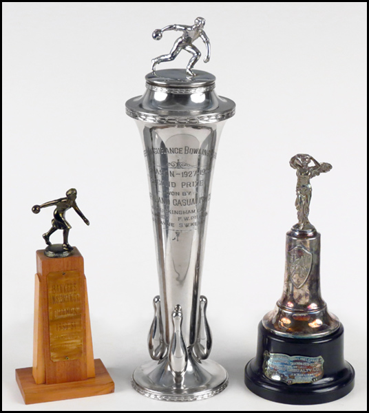 TWO SILVERPLATE BOWLING TROPHIES.