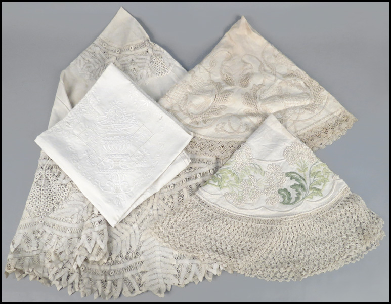 FOUR LACE AND EMBROIDERED TABLE 178796