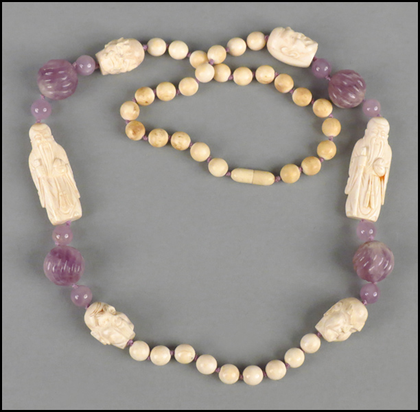 CARVED IVORY AND AMETHYST NECKLACE  1788b5