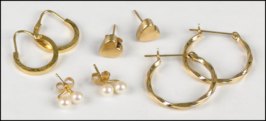 FOUR PAIRS OF GOLD EARRINGS. Comprised