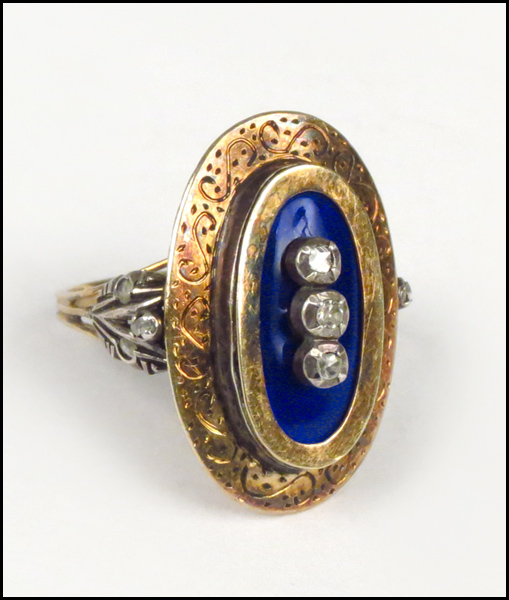 DIAMOND ENAMEL AND GOLD RING. 7