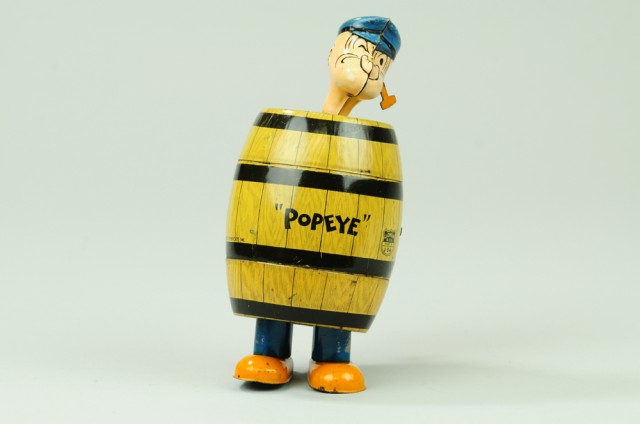 POPEYE IN BARREL Chein lithographed