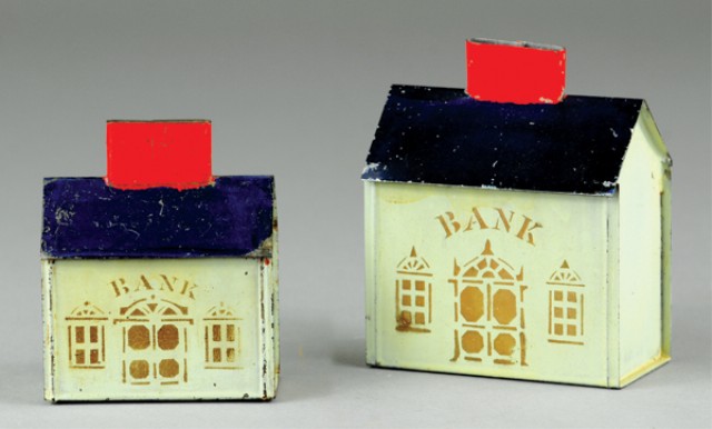 LOT OF TWO HAND PAINTED BUILDING BANKS