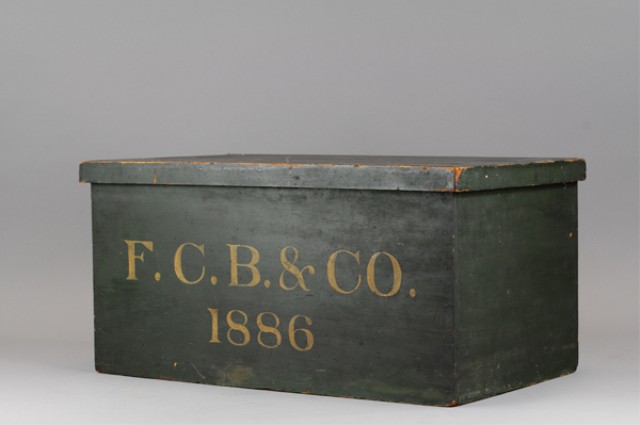 1886 STORE BOX Early wood box stenciled