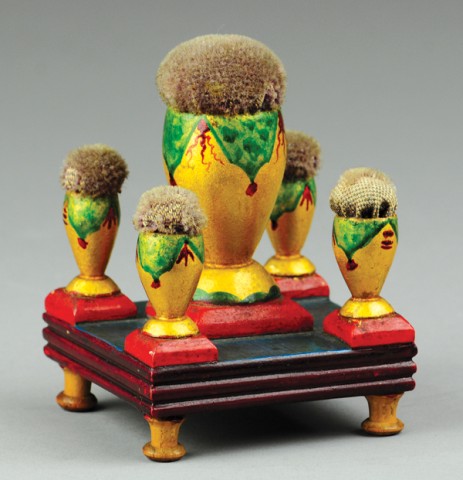 ORNATE PAINTED PIN CUSHION C. 1890 shelf