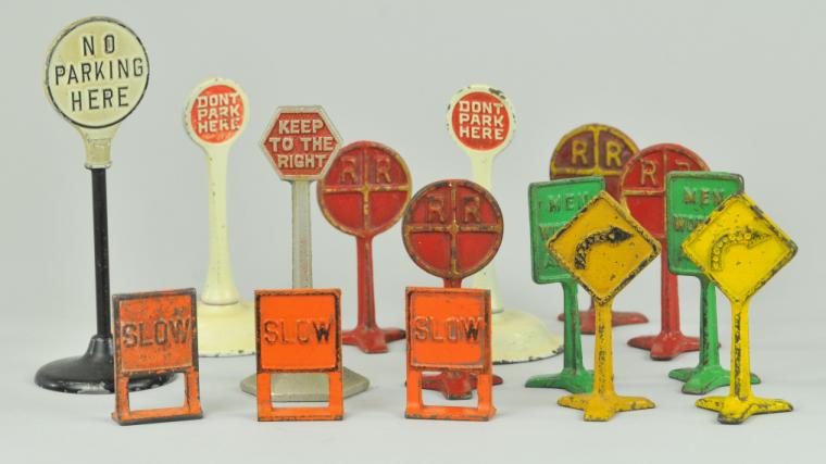 ASSORTED CAST IRON ROAD SIGNS Various 17a7d0