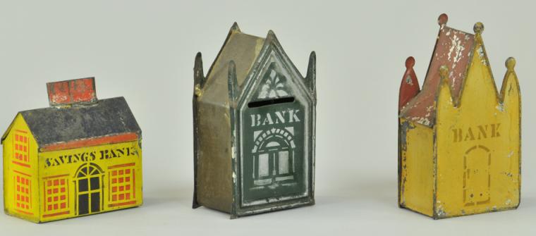 LOT OF EARLY AMERICAN TIN BANKS Grouping