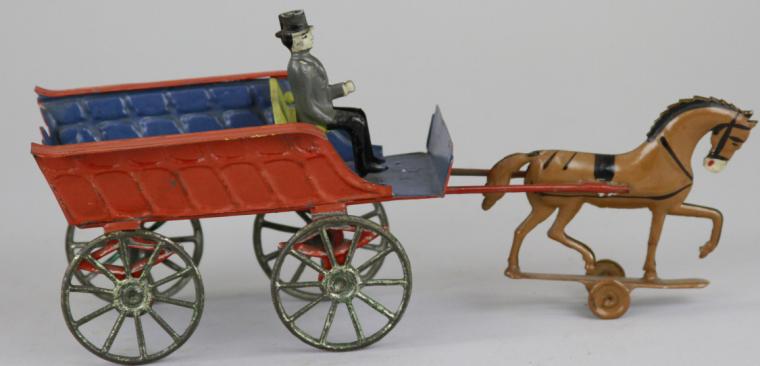 EARLY TIN CART WITH HORSE Hand 17a821