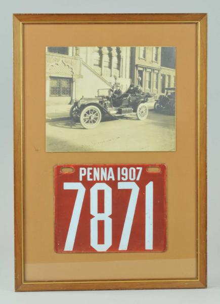 FRAMED TOURING AUTO & 1907 PENN. LICENSE