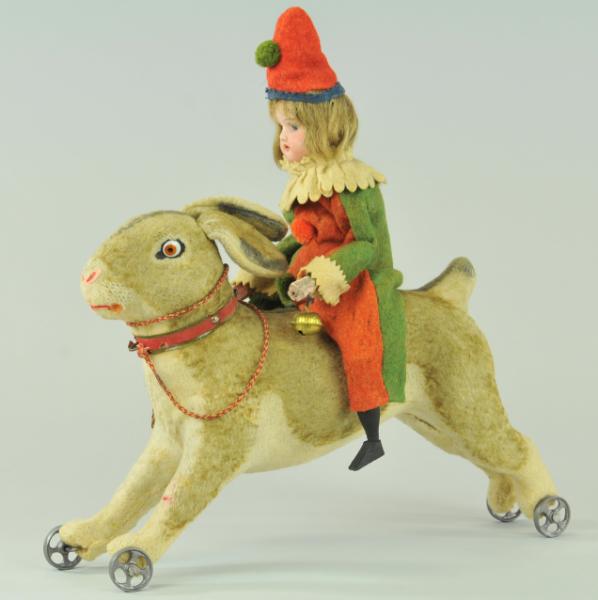 YOUNG BISQUE HEAD GIRL RIDING RABBIT 17aa0b