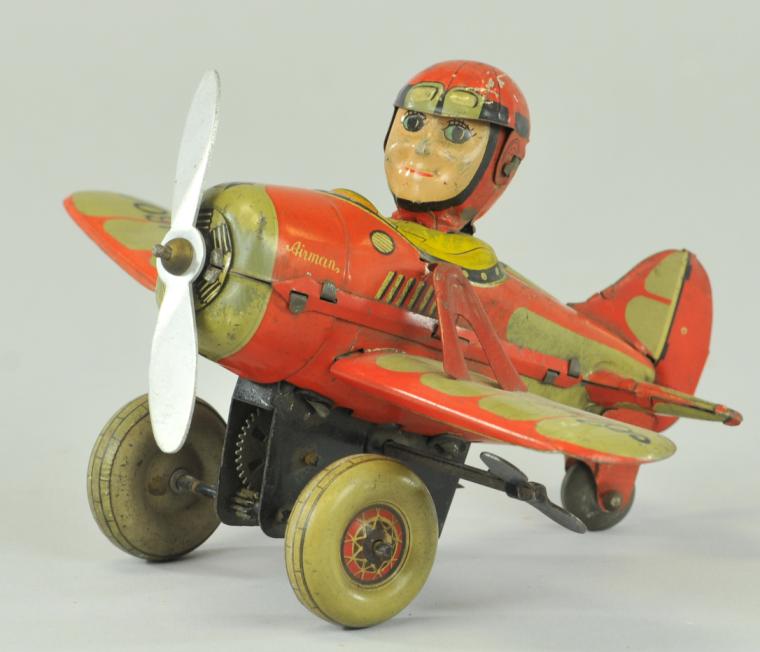 AIRMAN TOY AIRPLANE Japan tin lithographed