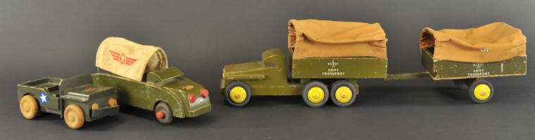 BUDDY L WOODEN ARMY TRUCKS AND JEEP