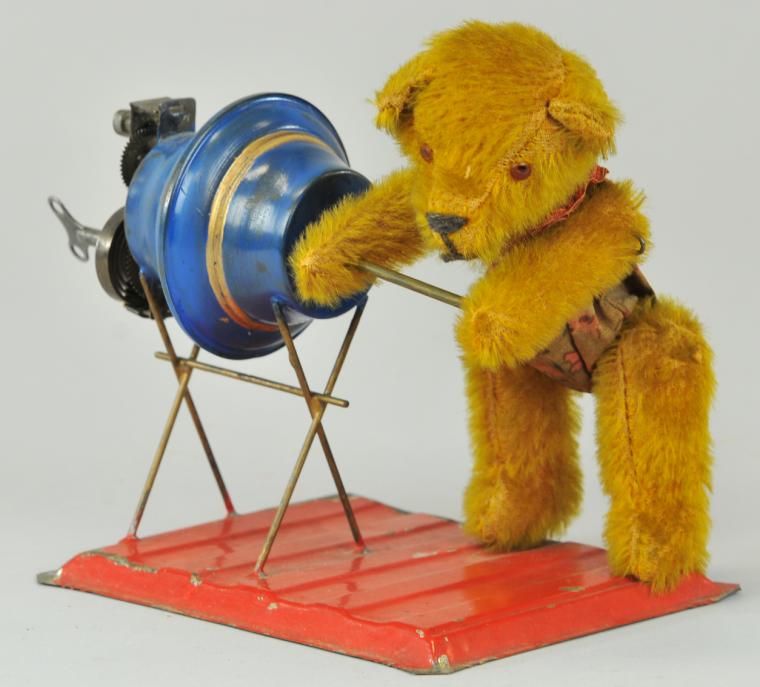 BEAR AT MUSIC BOX Jointed mohair bear