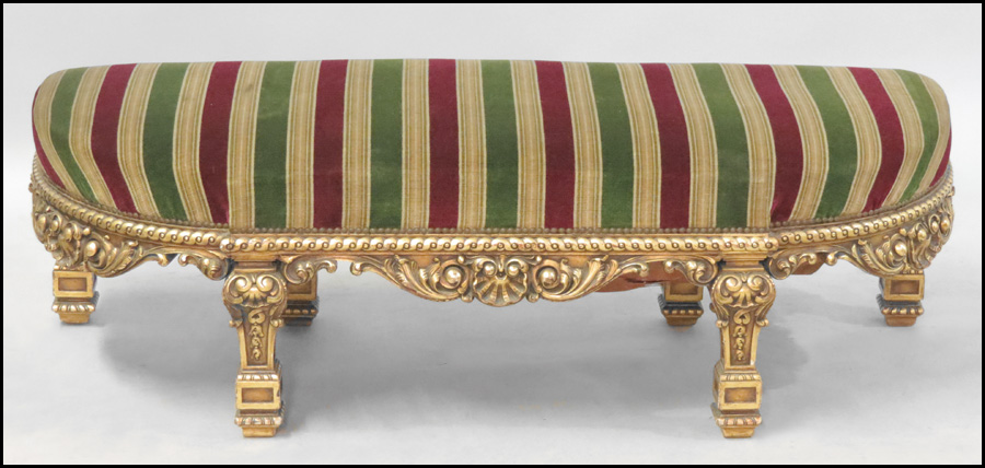 UPHOLSTERED GILTWOOD BENCH. H: